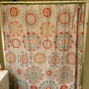 Bohemian floral shower curtain with hooks